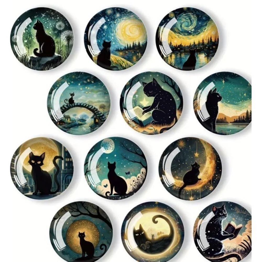 Cute Refrigerator Whiteboard Black Cat Magnets 12‎ Pieces New
